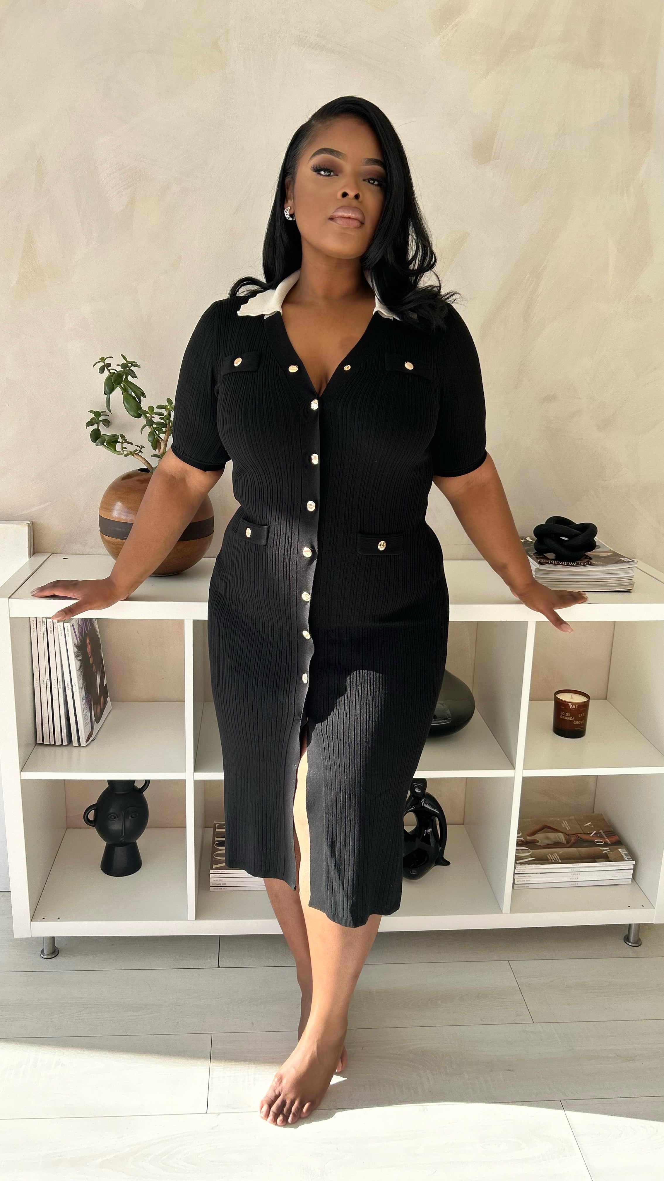 Belle Knitted black midi dress